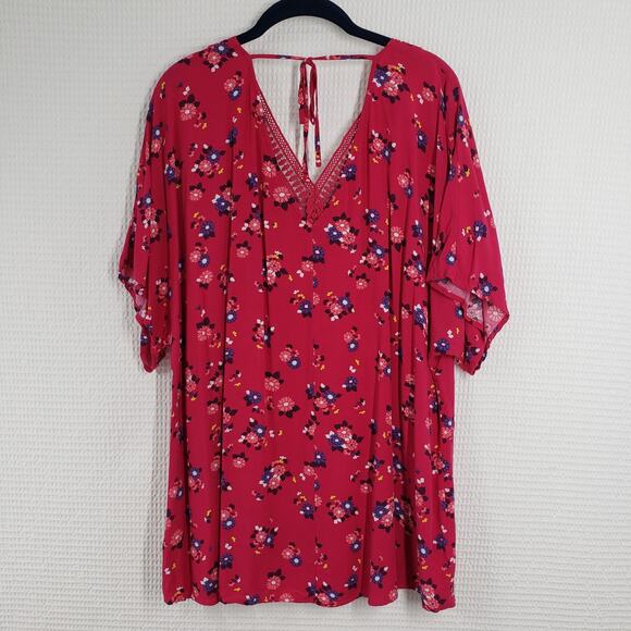 Lane Bryant Top Womens 18/20 Pink Floral V-Neck Flutter Sleeve Preppy Eyelet - Picture 2 of 16